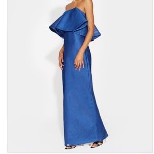 HALSTON HERITAGE STRAPLESS FLOUNCE MESH GOWN NWT